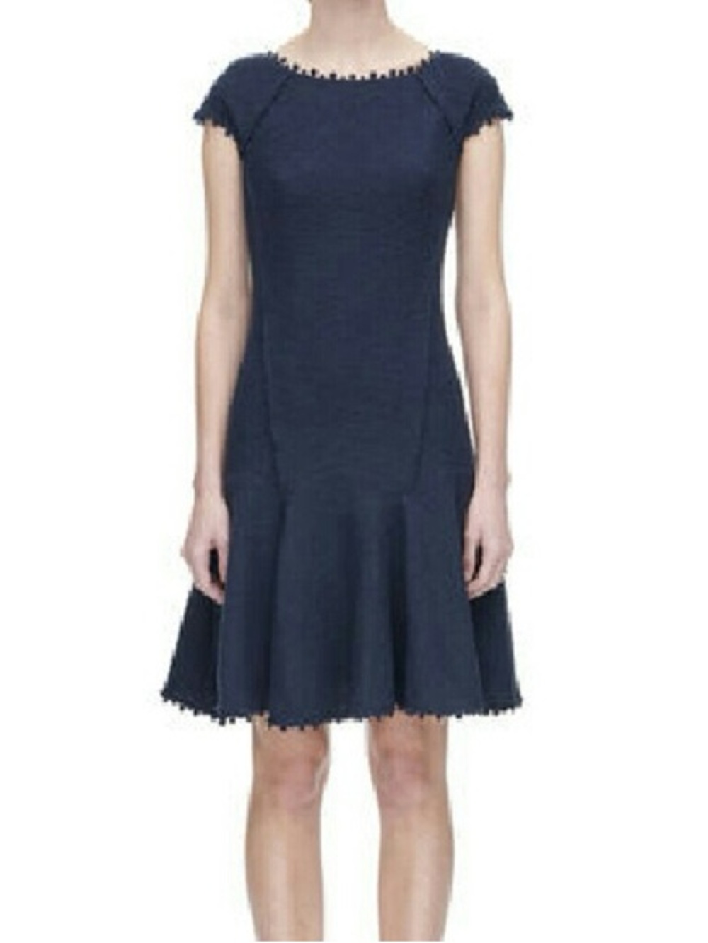 Rebecca Taylor Navy Boucle Pom Pom Fit-and-Flare Dress 0